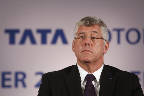Karl Slym, managing director of Tata Motors, looks on during a news conference to announce their second quarter results in Mumbai November 8 Karl Slym, managing director of Tata Motors, looks on during a news conference to announce their second quarter results in Mumbai November 8