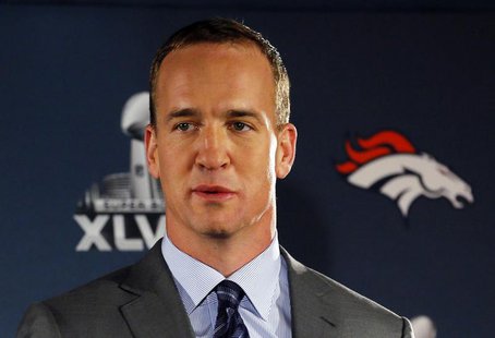 Denver Broncos quarterback Peyton Manning speaks during a news conference after the team's arrival for Super Bowl XLVIII against the Seattle Denver Broncos quarterback Peyton Manning speaks during a news conference after the team's arrival for Super Bowl XLVIII against the Seattle