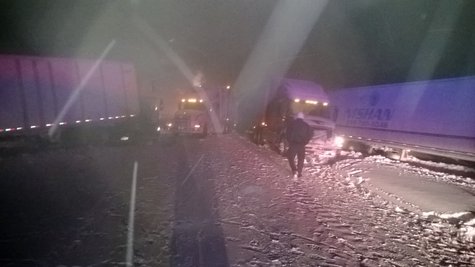 The road was closed for hours as clean-up efforts were underway. The road was closed for hours as clean-up efforts were underway.
