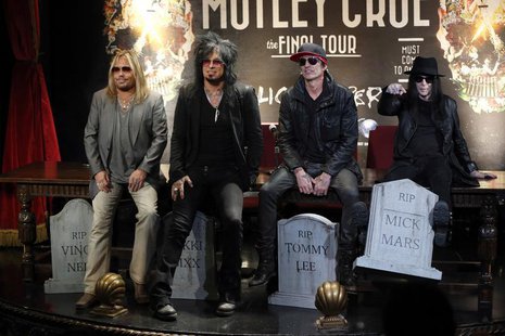 Members of rock band Motley Crue (L-R) Vince Neil, Nikki Sixx, Tommy Lee and Mick Mars pose at a news conference announcing The Final Tour i Members of rock band Motley Crue (L-R) Vince Neil, Nikki Sixx, Tommy Lee and Mick Mars pose at a news conference announcing The Final Tour i