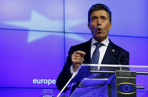NATO Secretary General Anders Fogh Rasmussen holds a news conference while taking part in a European Union leaders summit at the EU council NATO Secretary General Anders Fogh Rasmussen holds a news conference while taking part in a European Union leaders summit at the EU council