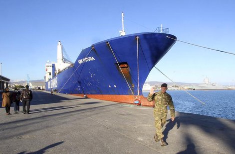 One of two cargo ships intended to take part in a Danish-Norwegian mission to transport chemical agents out of Syria docks in Limassol, Dece One of two cargo ships intended to take part in a Danish-Norwegian mission to transport chemical agents out of Syria docks in Limassol, Dece