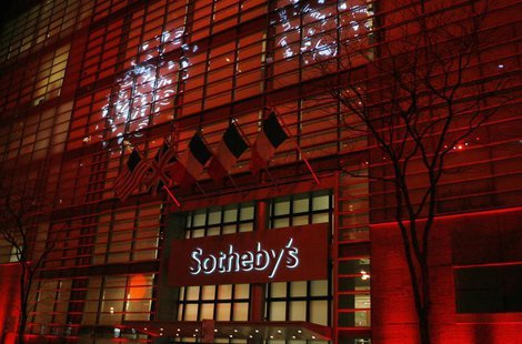 Sotheby's is lit to match it's "Red" benefit auction to raise funds for HIV/AIDS treatment in Africa in New York February 14, 2008. REUTERS/ Sotheby's is lit to match it's "Red" benefit auction to raise funds for HIV/AIDS treatment in Africa in New York February 14, 2008. REUTERS/
