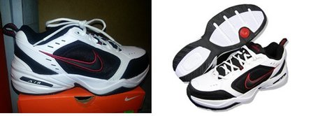 What the Nike Air Monarch shoes would look like, worn by the attempted burglar the night of the incident. What the Nike Air Monarch shoes would look like, worn by the attempted burglar the night of the incident.