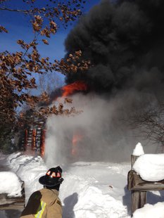 1-28-14 Cabin fire on Olivotti Lake Road. Photo: Merrill Fire Department 1-28-14 Cabin fire on Olivotti Lake Road. Photo: Merrill Fire Department