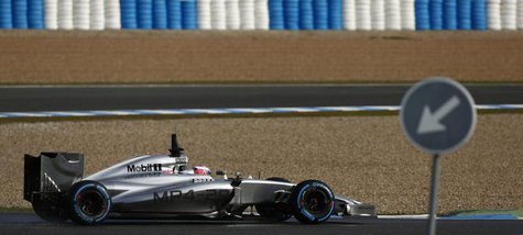 McLaren Formula One driver Jenson Button of Britain drives the new MP4-29 during pre-season testing at the Jerez racetrack in southern Spain McLaren Formula One driver Jenson Button of Britain drives the new MP4-29 during pre-season testing at the Jerez racetrack in southern Spain