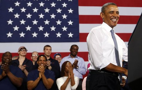 U.S. President Barack Obama smiles before he addresses employees of General Electric's Waukesha Gas Engines facility in Waukesha, Wisconsin, U.S. President Barack Obama smiles before he addresses employees of General Electric's Waukesha Gas Engines facility in Waukesha, Wisconsin,