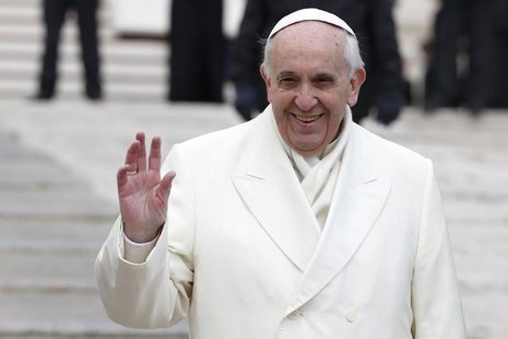 Pope Francis waves as he leads the general audience in Saint Peter's Square at the Vatican January 29, 2014. REUTERS/Tony Gentile Pope Francis waves as he leads the general audience in Saint Peter's Square at the Vatican January 29, 2014. REUTERS/Tony Gentile
