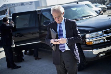 U.S. Special Envoy for Israeli-Palestinian Negotiations Martin Indyk checks his mobile phone while waiting for U.S. Secretary of State John U.S. Special Envoy for Israeli-Palestinian Negotiations Martin Indyk checks his mobile phone while waiting for U.S. Secretary of State John