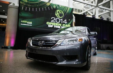 The 2014 Honda Accord Hybrid, which was named "Green Car of the Year", is pictured at the Los Angeles Auto Show in Los Angeles, California, The 2014 Honda Accord Hybrid, which was named "Green Car of the Year", is pictured at the Los Angeles Auto Show in Los Angeles, California,