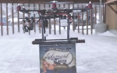Lakemaid beer delivery by drone (Photo from YouTube). Lakemaid beer delivery by drone (Photo from YouTube).