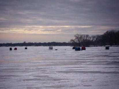 Ice fishing shanties on Lake Winnebago in Oshkosh, December 2013. (Photo from: FOX 11). Ice fishing shanties on Lake Winnebago in Oshkosh, December 2013. (Photo from: FOX 11).