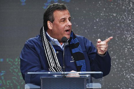 New Jersey Governor Chris Christie speaks as he attends the Super Bowl Hand-Off Ceremony at the Boulevard fan zone ahead of Super Bowl XLVII New Jersey Governor Chris Christie speaks as he attends the Super Bowl Hand-Off Ceremony at the Boulevard fan zone ahead of Super Bowl XLVII