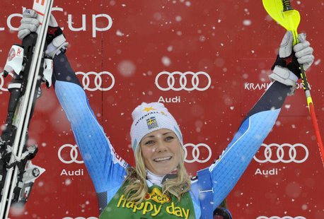 Frida Hansdotter of Sweden celebrates as she won the women's FIS Alpine Skiing World Cup slalom race in Kranjska Gora February 2, 2014. REUT Frida Hansdotter of Sweden celebrates as she won the women's FIS Alpine Skiing World Cup slalom race in Kranjska Gora February 2, 2014. REUT