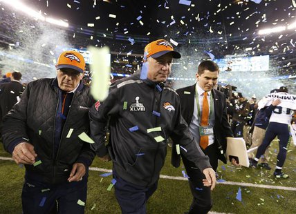Denver Broncos head coach John Fox leaves the field after the Broncos werer defeated by the Seattle Seahawks in the NFL Super Bowl XLVIII fo Denver Broncos head coach John Fox leaves the field after the Broncos werer defeated by the Seattle Seahawks in the NFL Super Bowl XLVIII fo