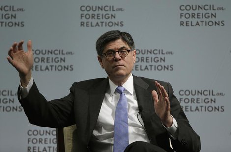 United States Secretary of the Treasury Jack Lew gestures during a discussion with John Bussey (not pictured), the executive business editor United States Secretary of the Treasury Jack Lew gestures during a discussion with John Bussey (not pictured), the executive business editor