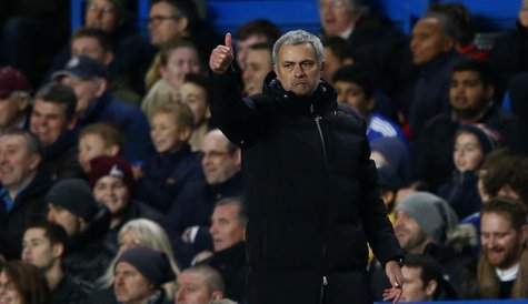 Chelsea's manager Jose Mourinho gestures during their English Premier League soccer match against Manchester United at Stamford Bridge in Lo Chelsea's manager Jose Mourinho gestures during their English Premier League soccer match against Manchester United at Stamford Bridge in Lo