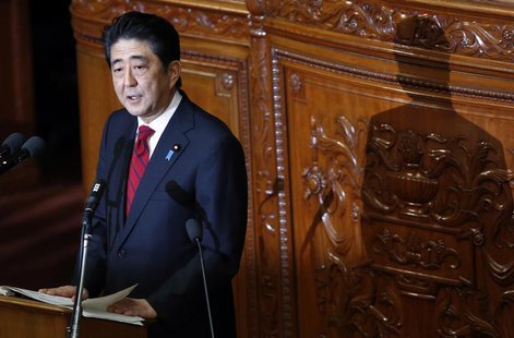 Japan's Prime Minister Shinzo Abe makes a policy speech during the start of an ordinary session at the lower house of the parliament in Toky Japan's Prime Minister Shinzo Abe makes a policy speech during the start of an ordinary session at the lower house of the parliament in Toky