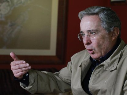Colombia's former President Alvaro Uribe speaks during a Reuters interview at his farm house in Rionegro close to Medellin September 10, 201 Colombia's former President Alvaro Uribe speaks during a Reuters interview at his farm house in Rionegro close to Medellin September 10, 201