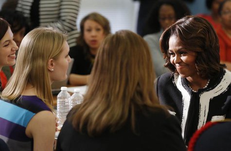 First lady Michelle Obama prepares to talk to parents and students after she delivers remarks at a Free Application for Federal Student Aid First lady Michelle Obama prepares to talk to parents and students after she delivers remarks at a Free Application for Federal Student Aid