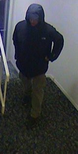 A suspect is seen in a still from surveillance footage. A suspect is seen in a still from surveillance footage.