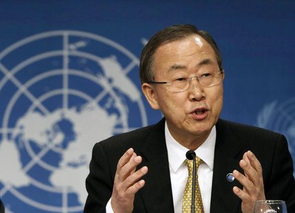 United Nations Secretary-General Ban Ki-moon (R) holds a joint news conference with UN-Arab League Envoy to Syria Lakhdar Brahimi (not pictu United Nations Secretary-General Ban Ki-moon (R) holds a joint news conference with UN-Arab League Envoy to Syria Lakhdar Brahimi (not pictu