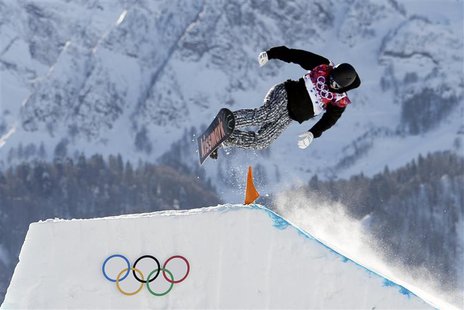 Finland's Janne Korpi performs a jump during the men's slopestyle snowboarding qualifying session at the 2014 Sochi Olympic Games in Rosa Kh Finland's Janne Korpi performs a jump during the men's slopestyle snowboarding qualifying session at the 2014 Sochi Olympic Games in Rosa Kh
