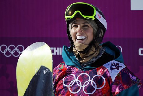 Australia's Torah Bright reacts at the finish line during the women's snowboard slopestyle qualifying session at the 2014 Sochi Olympic Game Australia's Torah Bright reacts at the finish line during the women's snowboard slopestyle qualifying session at the 2014 Sochi Olympic Game