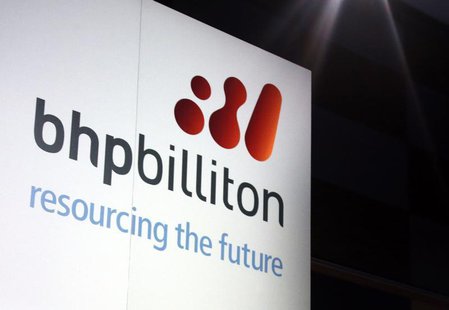 A promotional sign adorns a stage at a BHP Billiton function in central Sydney August 20, 2013. REUTERS/David Gray A promotional sign adorns a stage at a BHP Billiton function in central Sydney August 20, 2013. REUTERS/David Gray