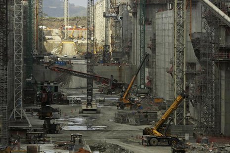 Idle cranes are seen during a tour organized by the Panama Canal authorities of the Panama Canal Expansion project construction site on the Idle cranes are seen during a tour organized by the Panama Canal authorities of the Panama Canal Expansion project construction site on the