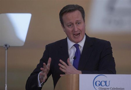 Britain's Prime Minister David Cameron delivers a speech urging Scotland to remain part of the UK at the Olympic Park in east London Februar Britain's Prime Minister David Cameron delivers a speech urging Scotland to remain part of the UK at the Olympic Park in east London Februar