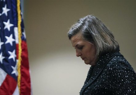 U.S. Assistant Secretary of State Victoria Nuland leaves after a news conference at the U.S. embassy in Kiev February 7, 2014. REUTERS/Gleb U.S. Assistant Secretary of State Victoria Nuland leaves after a news conference at the U.S. embassy in Kiev February 7, 2014. REUTERS/Gleb