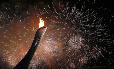 Fireworks explode after the Olympic Cauldron is lit during the opening ceremony of the Sochi 2014 Winter Olympics, February 7, 2014. REUTERS Fireworks explode after the Olympic Cauldron is lit during the opening ceremony of the Sochi 2014 Winter Olympics, February 7, 2014. REUTERS