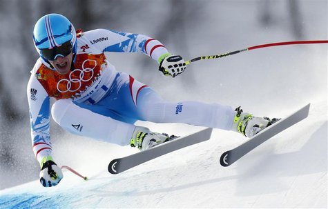 Austria's Matthias Mayer skis in the men's alpine skiing downhill race during the 2014 Sochi Winter Olympics at the Rosa Khutor Alpine Cente Austria's Matthias Mayer skis in the men's alpine skiing downhill race during the 2014 Sochi Winter Olympics at the Rosa Khutor Alpine Cente