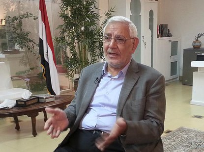 Former presidential candidate Abdel Moneim Abol Fotouh talks during an interview with Reuters, Cairo June 26, 2013. REUTERS/Stringer Former presidential candidate Abdel Moneim Abol Fotouh talks during an interview with Reuters, Cairo June 26, 2013. REUTERS/Stringer