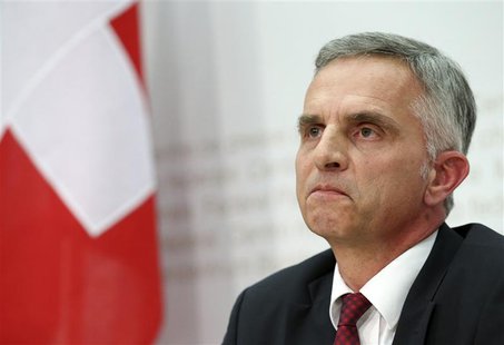 Swiss President and Foreign Minister Didier Burkhalter addresses a news conference on results in Bern February 9, 2014. REUTERS/Thomas Hodel Swiss President and Foreign Minister Didier Burkhalter addresses a news conference on results in Bern February 9, 2014. REUTERS/Thomas Hodel