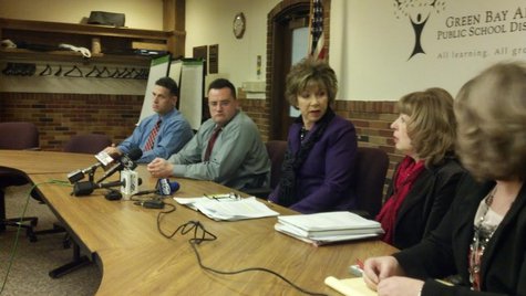 Green Bay School District officials and the Green Bay Police Department hold a joint news conference to discuss the ongoing Preble High School situation on Feb. 10, 2014. (Photo by: WTAQ Reporter Jeff Flynt). Green Bay School District officials and the Green Bay Police Department hold a joint news conference to discuss the ongoing Preble High School situation on Feb. 10, 2014. (Photo by: WTAQ Reporter Jeff Flynt).