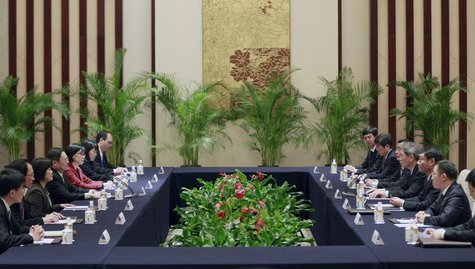Head of the State Council Taiwan Affairs Office Zhang Zhijun (4th R) meets with Wang Yu-chi (4th L), Taiwan's mainland affairs chief, in Nan Head of the State Council Taiwan Affairs Office Zhang Zhijun (4th R) meets with Wang Yu-chi (4th L), Taiwan's mainland affairs chief, in Nan
