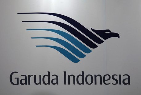 A company logo of Garuda Indonesia airline is displayed during a news conference in Hong Kong September 16, 2011. REUTERS/Bobby Yip A company logo of Garuda Indonesia airline is displayed during a news conference in Hong Kong September 16, 2011. REUTERS/Bobby Yip