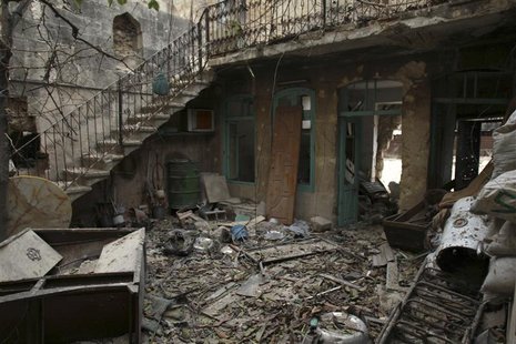 Rubble lies in a damaged building near Aleppo's historic citadel, which is controlled by forces loyal to Syria's President Bashar al-Assad F Rubble lies in a damaged building near Aleppo's historic citadel, which is controlled by forces loyal to Syria's President Bashar al-Assad F