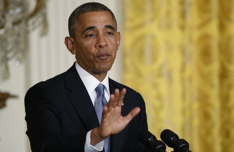 U.S. President Barack Obama addresses a joint news conference with French President Francois Hollande in the East Room of the White House in U.S. President Barack Obama addresses a joint news conference with French President Francois Hollande in the East Room of the White House in