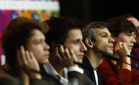 Director Adam Csaszi (2nd R) and his cast Adam Varga (L), Andras Suetoe (2nd L), Sebastian Urendowsky attend a news conference to promote th Director Adam Csaszi (2nd R) and his cast Adam Varga (L), Andras Suetoe (2nd L), Sebastian Urendowsky attend a news conference to promote th