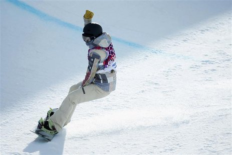 Kelly Clark of the U.S. reacts during the women's snowboard halfpipe qualification round at the 2014 Sochi Winter Olympic Games in Rosa Khut Kelly Clark of the U.S. reacts during the women's snowboard halfpipe qualification round at the 2014 Sochi Winter Olympic Games in Rosa Khut