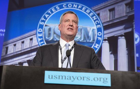 New York Mayor Bill de Blasio delivers remarks at the plenary session of the U.S. Conference of Mayors in Washington January 23, 2014 file p New York Mayor Bill de Blasio delivers remarks at the plenary session of the U.S. Conference of Mayors in Washington January 23, 2014 file p