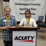 Pictured: Jackson Pond (left) and Janine Moreno are pictured at the Sheboygan County Spelling Bee. Pictured: Jackson Pond (left) and Janine Moreno are pictured at the Sheboygan County Spelling Bee.