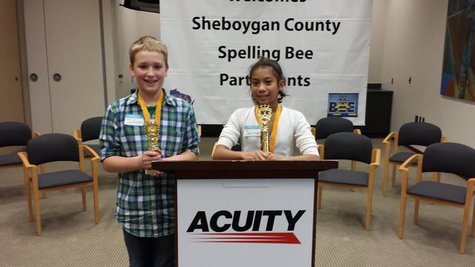Pictured: Jackson Pond (left) and Janine Moreno are pictured at the Sheboygan County Spelling Bee. Pictured: Jackson Pond (left) and Janine Moreno are pictured at the Sheboygan County Spelling Bee.