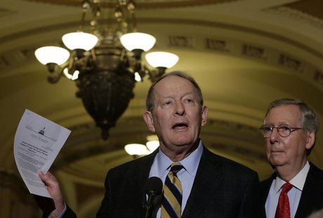 Senate Minority Leader Mitch McConnell (R-KY) (R) and Senator Lamar Alexander (R-TN) (L) hold a news conference on Capitol Hill in Washingto Senate Minority Leader Mitch McConnell (R-KY) (R) and Senator Lamar Alexander (R-TN) (L) hold a news conference on Capitol Hill in Washingto