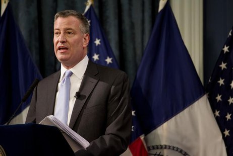 New York Mayor Bill de Blasio delivers the budget address at City Hall in New York February 12, 2014. REUTERS/Craig Ruttle/Pool New York Mayor Bill de Blasio delivers the budget address at City Hall in New York February 12, 2014. REUTERS/Craig Ruttle/Pool
