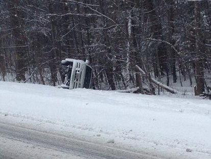 2-14 I-70 slide off, photo courtesy Indiana State Police 2-14 I-70 slide off, photo courtesy Indiana State Police