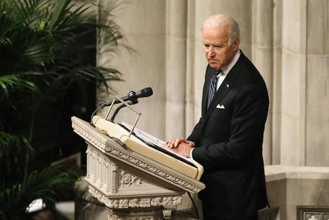 U.S. Vice President Joe Biden delivers a tribute during the National Memorial Service for Nelson Mandela at the National Cathedral in Washin U.S. Vice President Joe Biden delivers a tribute during the National Memorial Service for Nelson Mandela at the National Cathedral in Washin